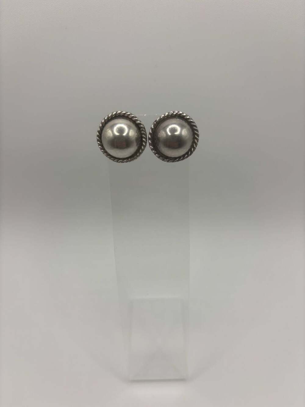 Vintage Sterling Silver 925 Mexico Rope Border Dome Stud Earrings
